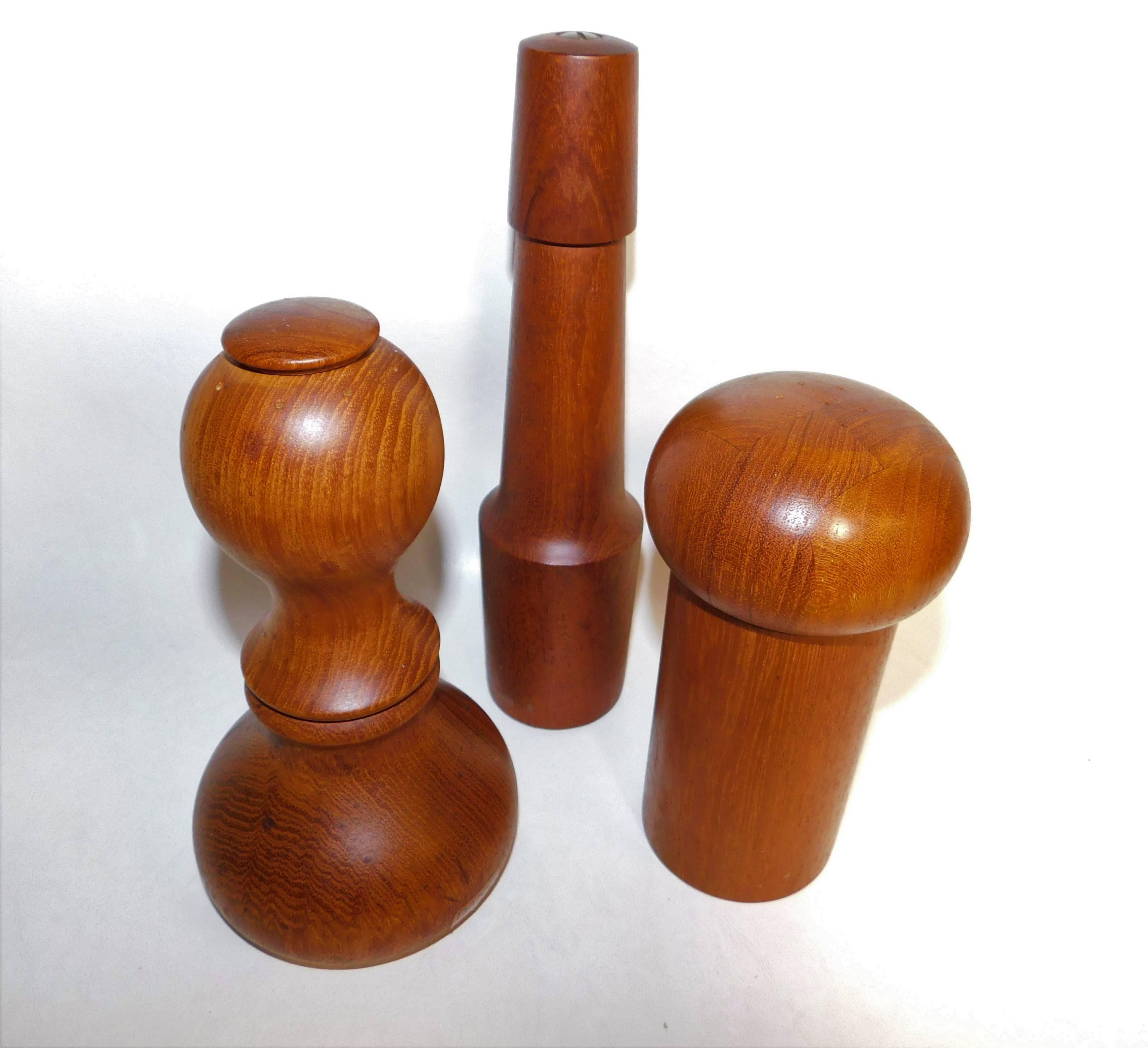 20th Century Seven Mid-Century Modern Teak Wood Pepper Mills and Salt Grinders