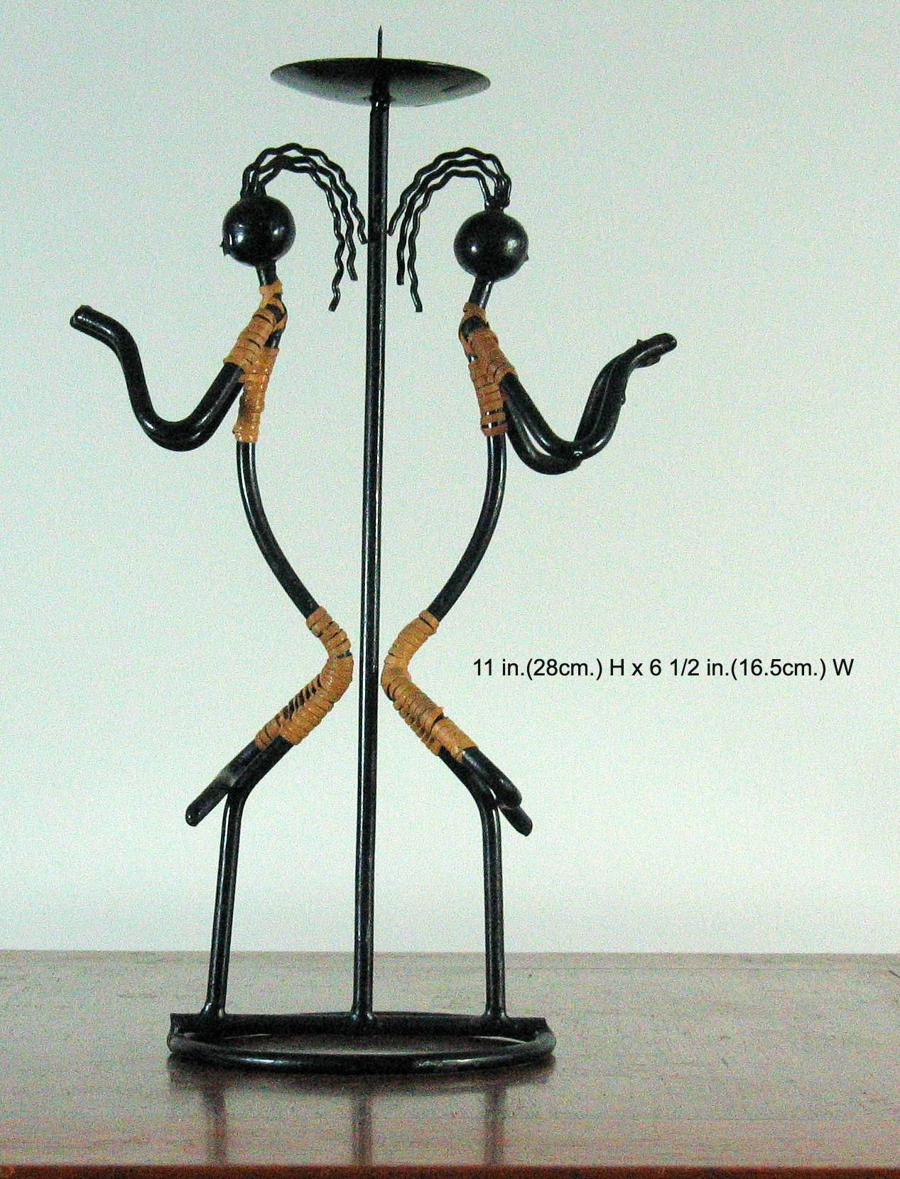 Seven Mid-Century Modernist Danish Black String Iron Candleholders 