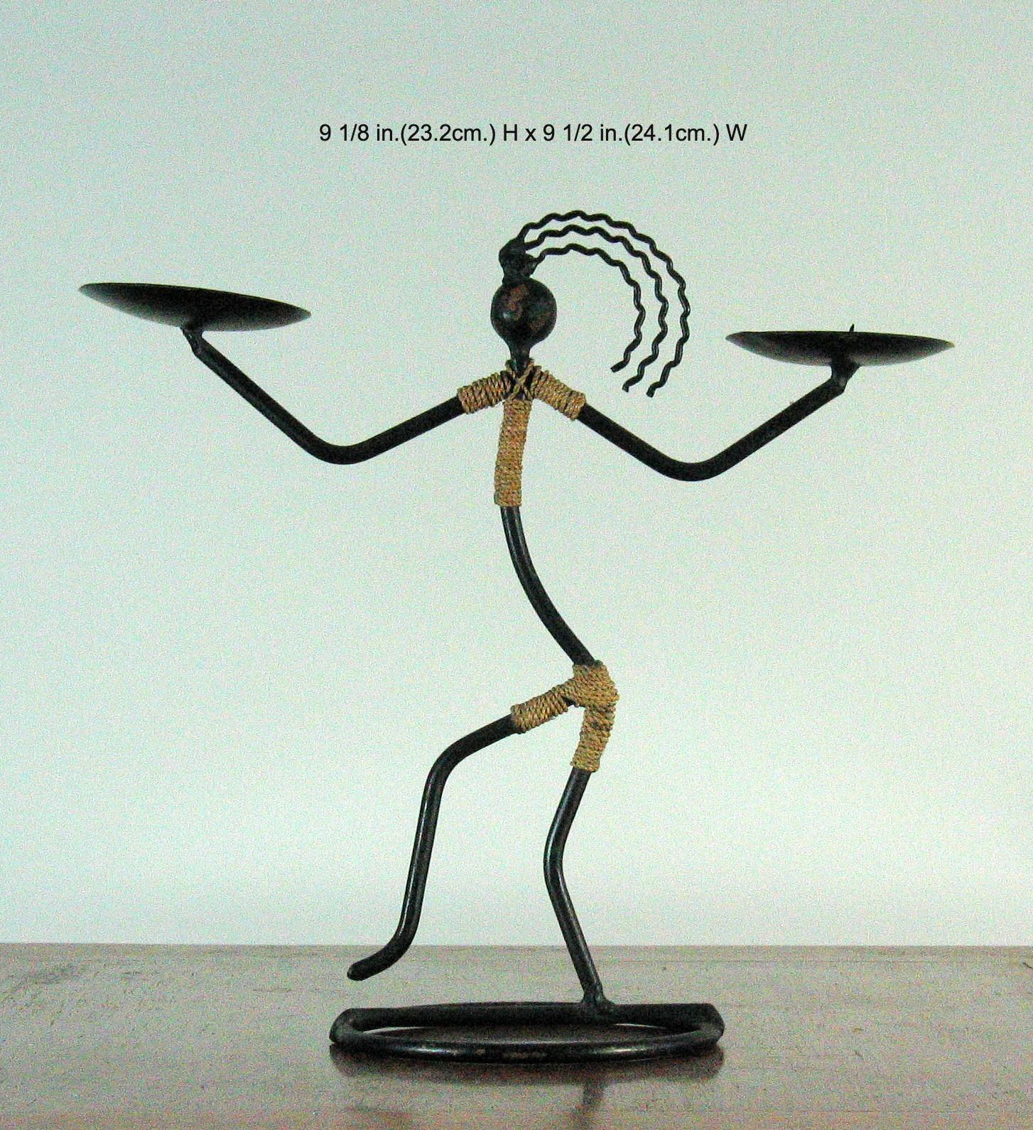 Seven Mid-Century Modernist Danish Black String Iron Candleholders 