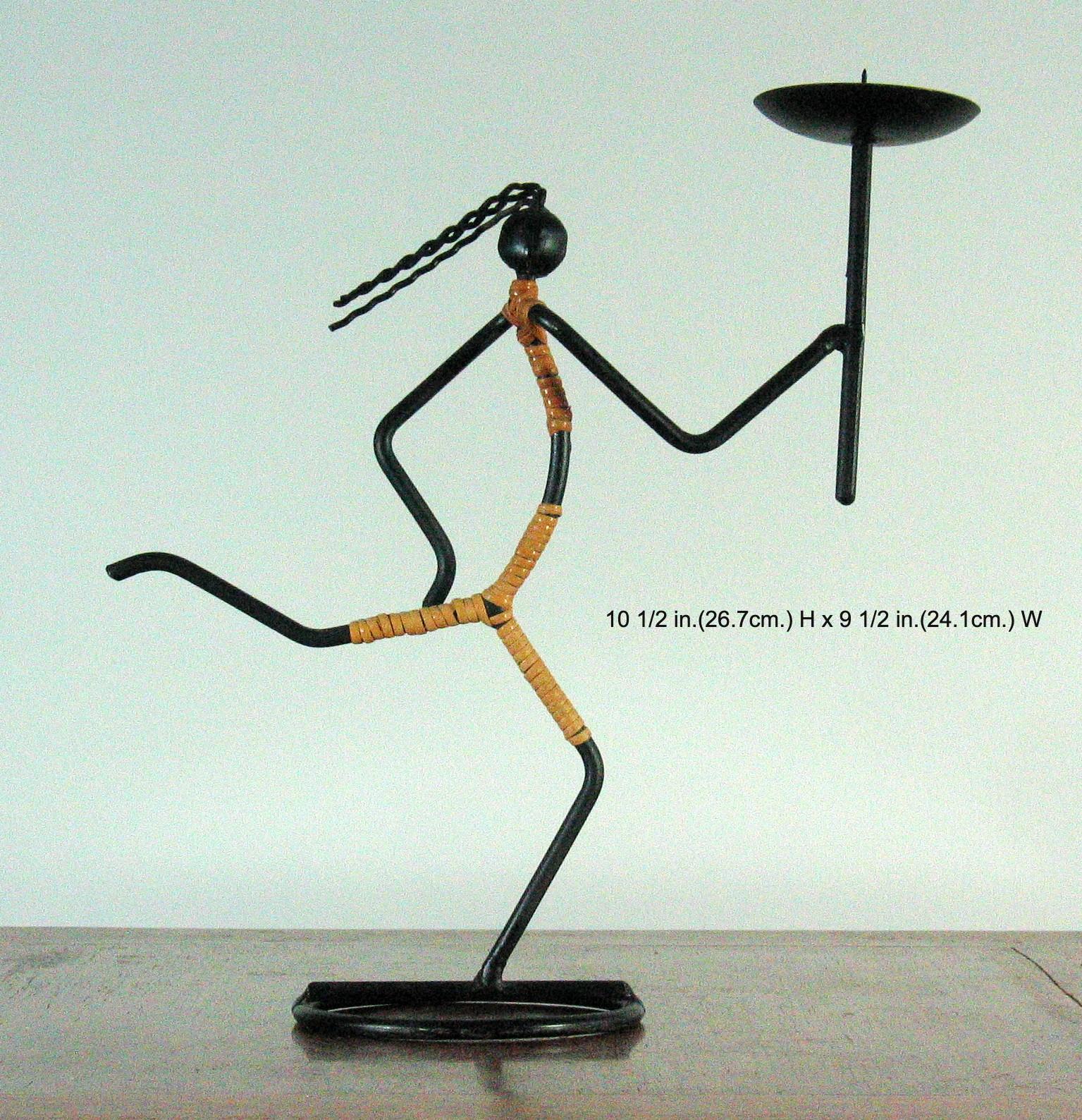 Seven Mid-Century Modernist Danish Black String Iron Candleholders 
