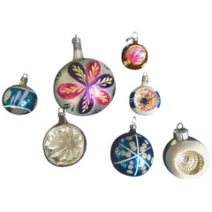 Retro Seven Midcentury Mercury Glass Christmas Tree Ornaments