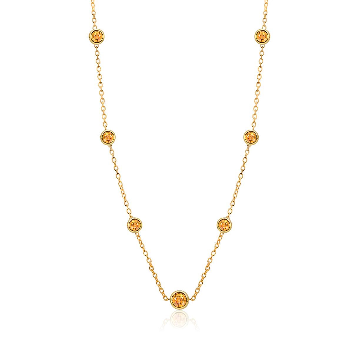 Modern Seven Natural Yellow Sapphires Bezel Necklace Sterling Silver Yellow Gold-Plated