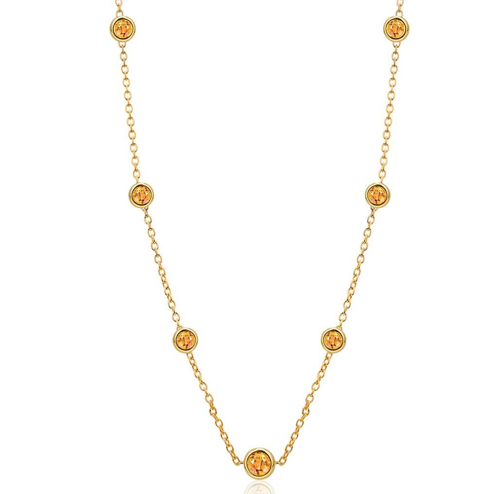 Round Cut Seven Natural Yellow Sapphires Bezel Necklace Sterling Silver Yellow Gold-Plated