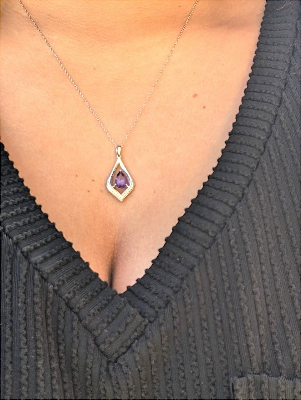 Seven Necklace  10k White Gold Diamond & Sapphire Necklace  Dainty Jewelry For Sale 1