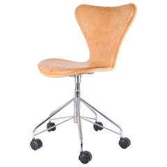 Seven Office Chair Model 3117 In Patinated Natural Leather With Swivel Function