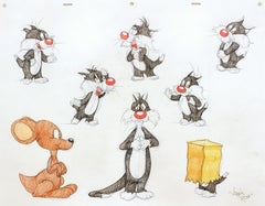 SEVEN ORIGINAL DRAWINGS OF SYLVESTER THE CAT & JR. - Signed By Virgil Ross