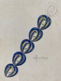 Sette disegni originali di gioielli d'epoca firmati Clarinda, anni '70 o '80
