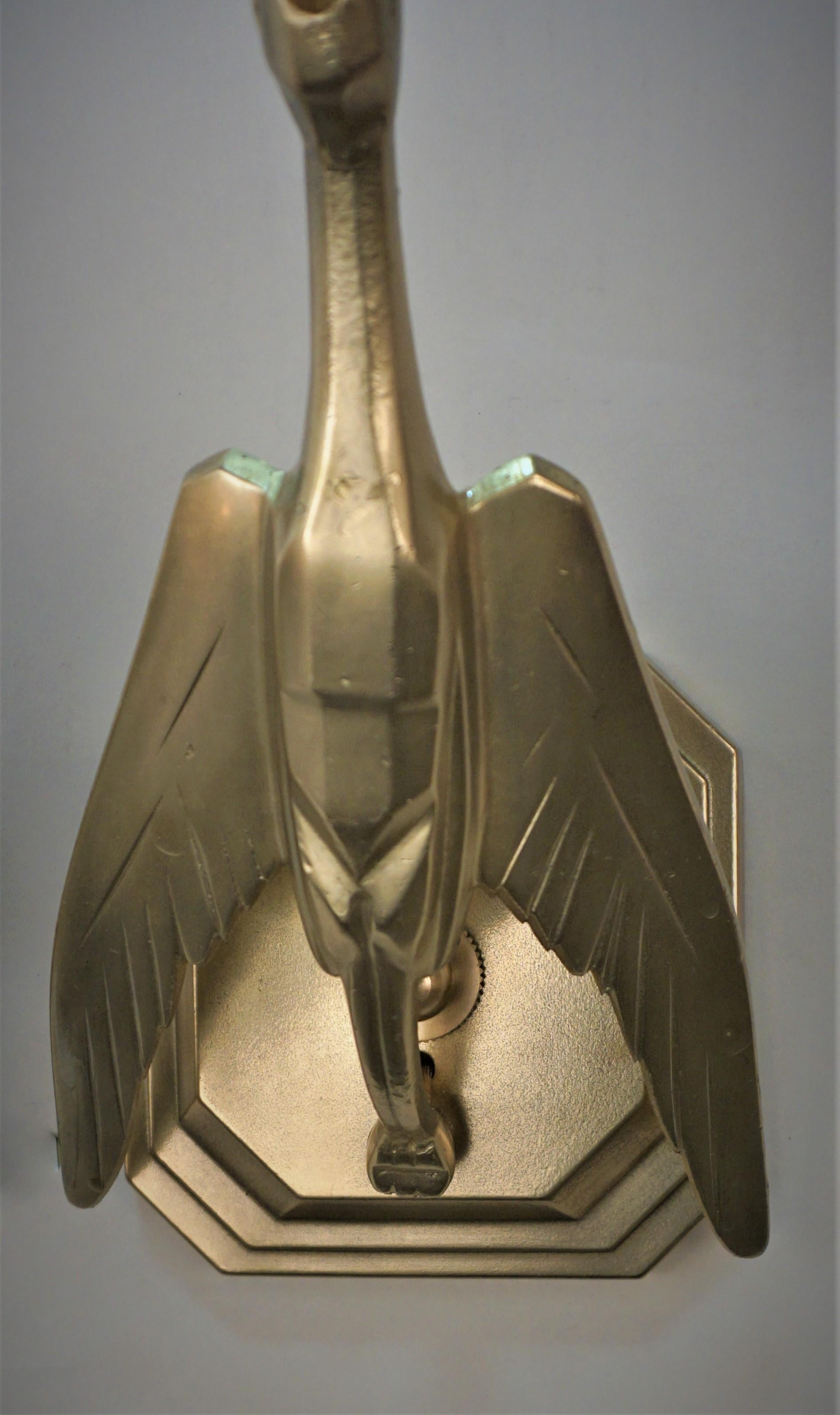 Seven Pairs of Art Deco Bronze and Glass Flying Bird Wall Sconce by Degue For Sale 2