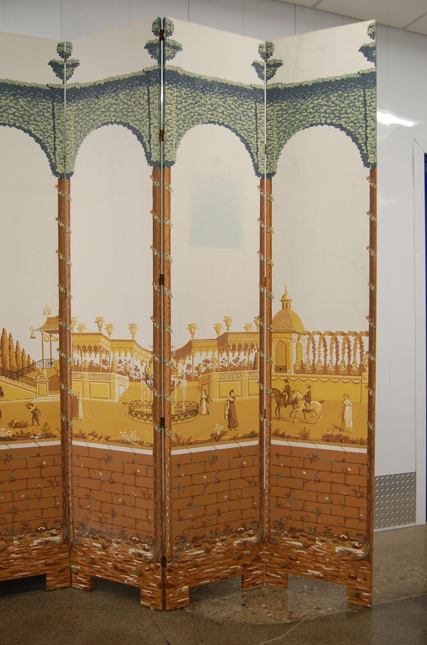 Seven-Panel Folding Screen Featuring Antique Printed Paper, circa 1924 In Good Condition In Pittsburgh, PA