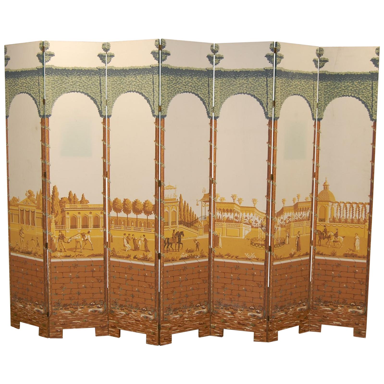 Seven-Panel Folding Screen Featuring Antique Printed Paper, circa 1924