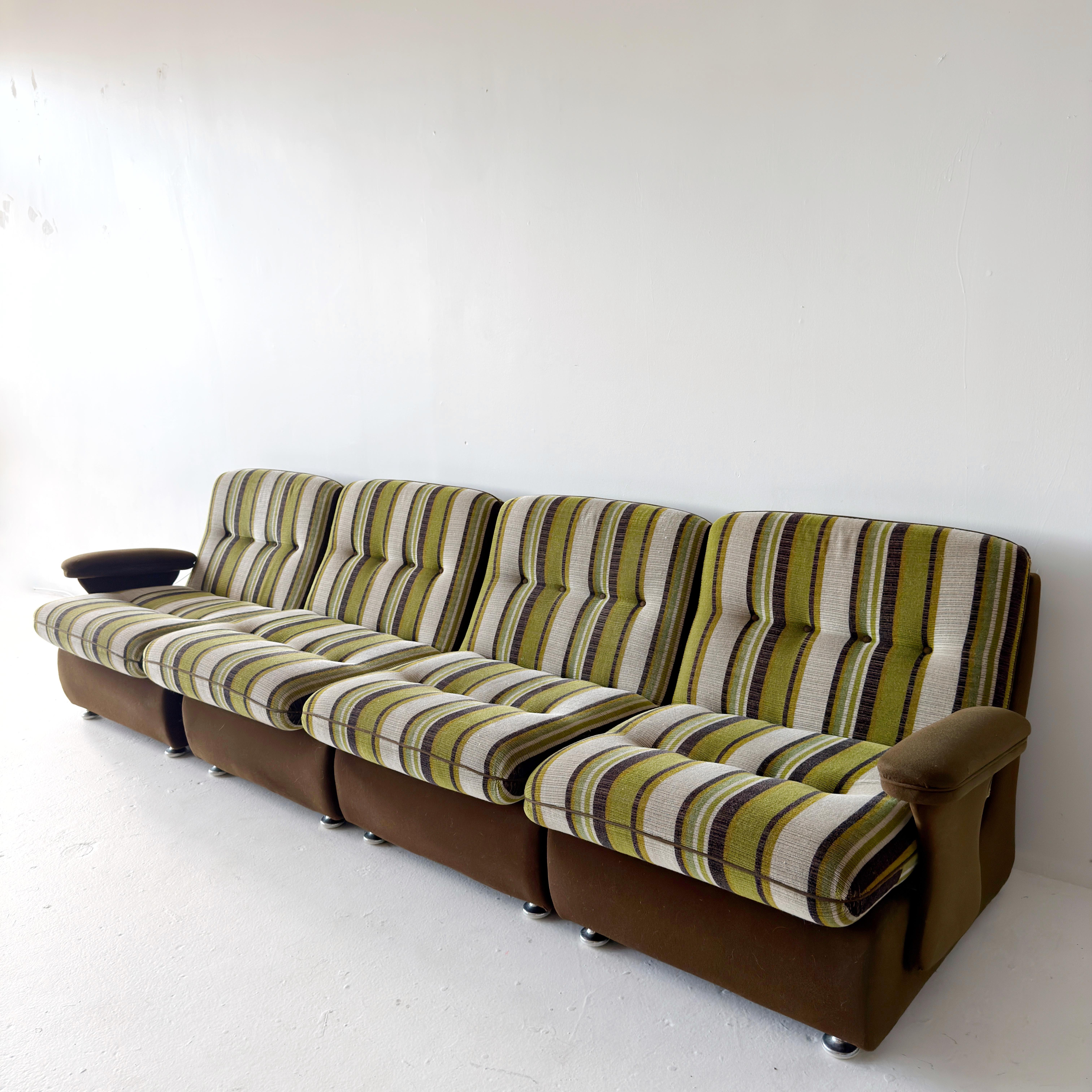 Foam seven-piece 1970s striped modular sofa and chairs For Sale