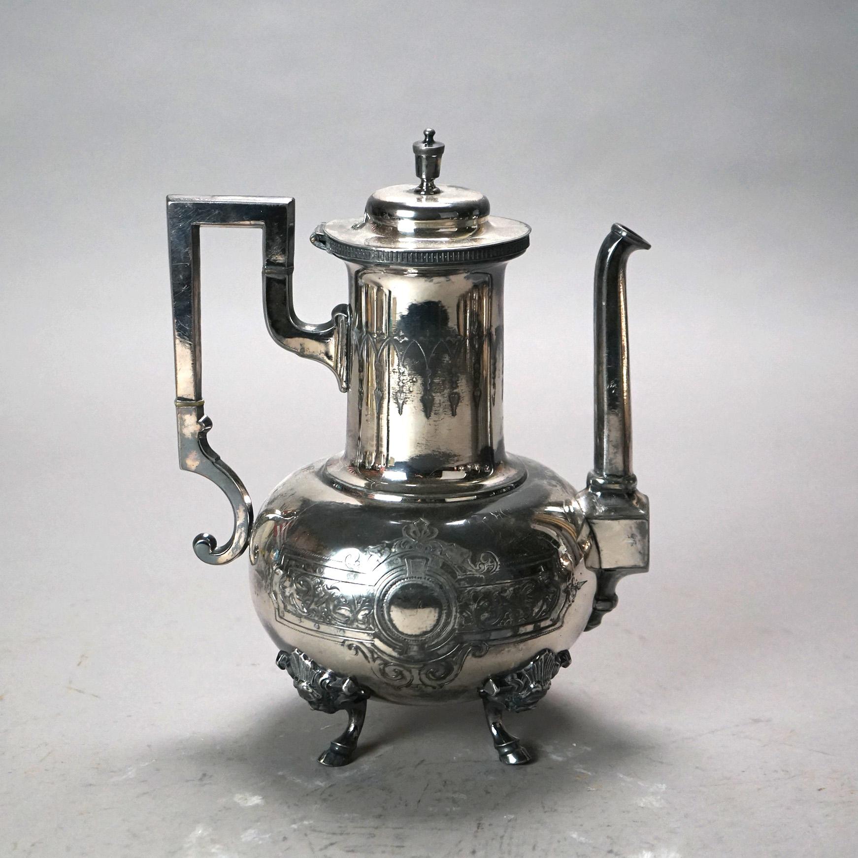 Seven Piece Antique Silver Plated Figural Deerfoot Tea Set C1890 For Sale 2