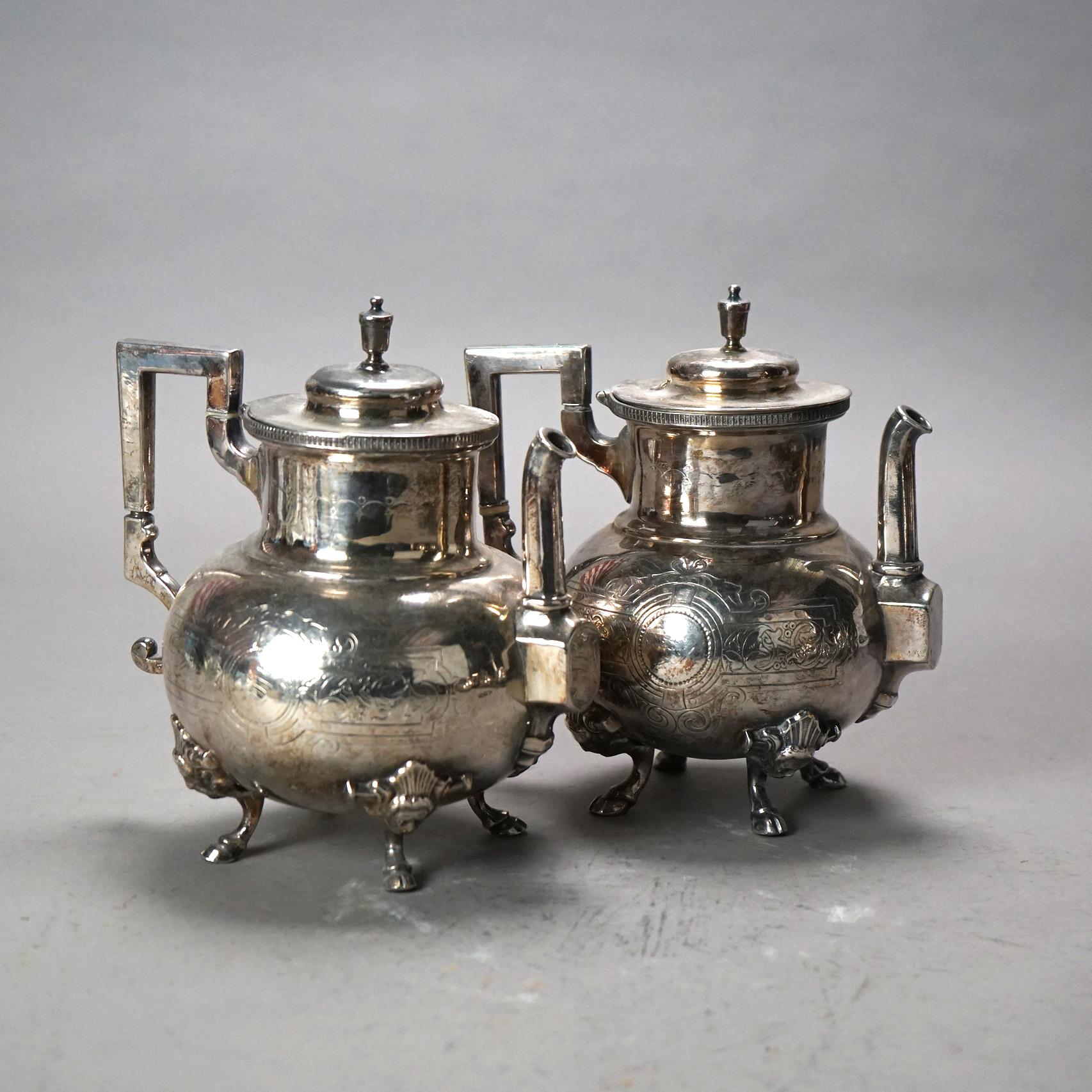 Seven Piece Antique Silver Plated Figural Deerfoot Tea Set C1890 For Sale 3