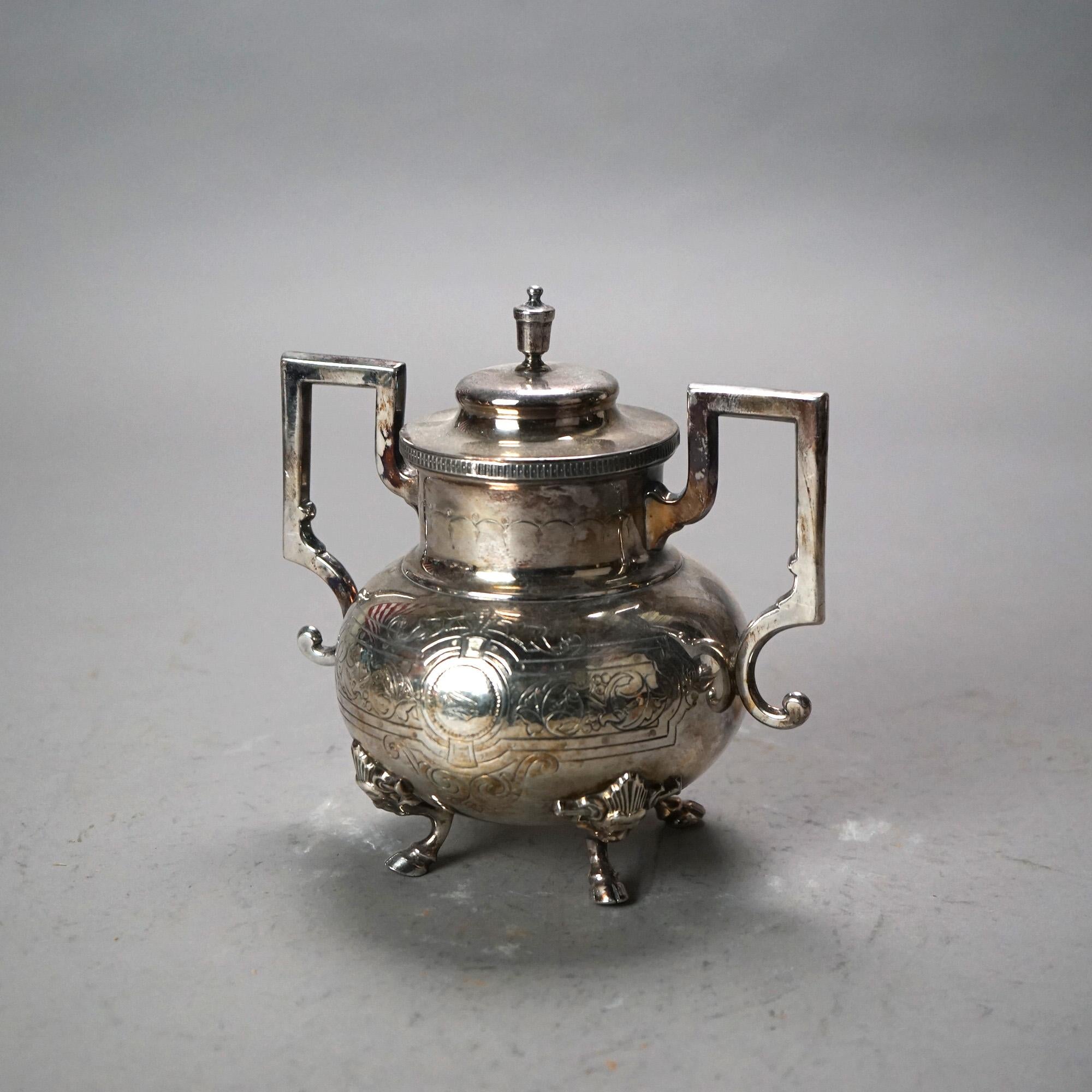 Seven Piece Antique Silver Plated Figural Deerfoot Tea Set C1890 For Sale 4