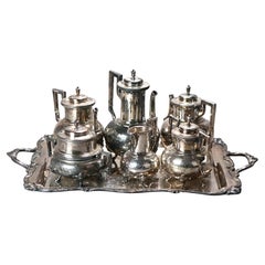 Seven Piece Antique Silver Plated Figural Deerfoot Tea Set C1890