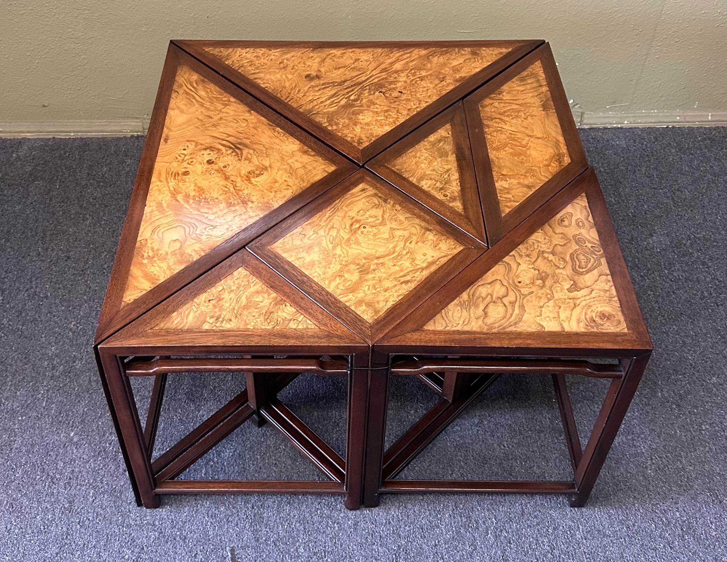 Table basse Tangram géométrique en bois de ronce de sept pièces par Baker Furniture en vente 4
