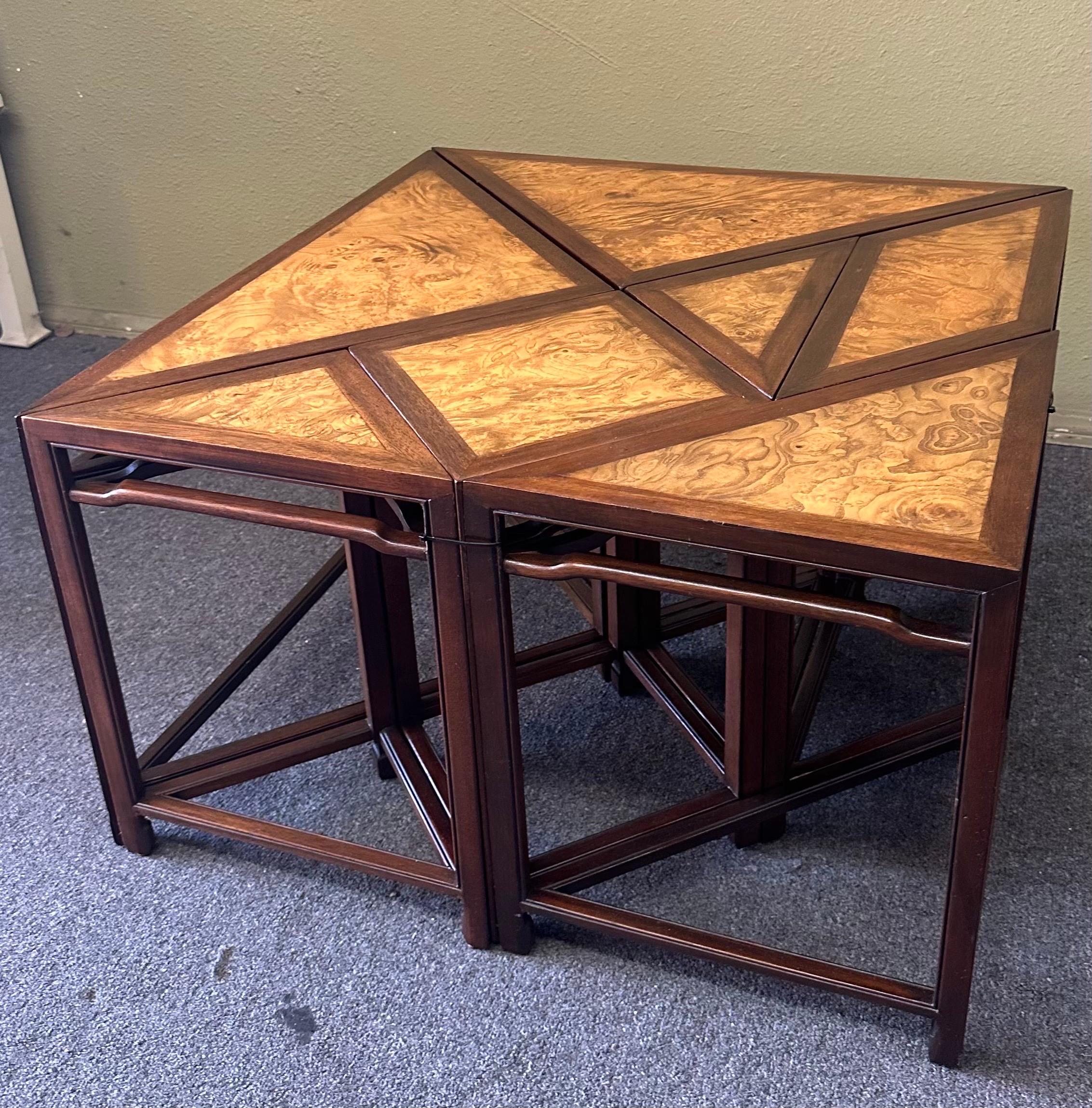Table basse Tangram géométrique en bois de ronce de sept pièces par Baker Furniture en vente 5