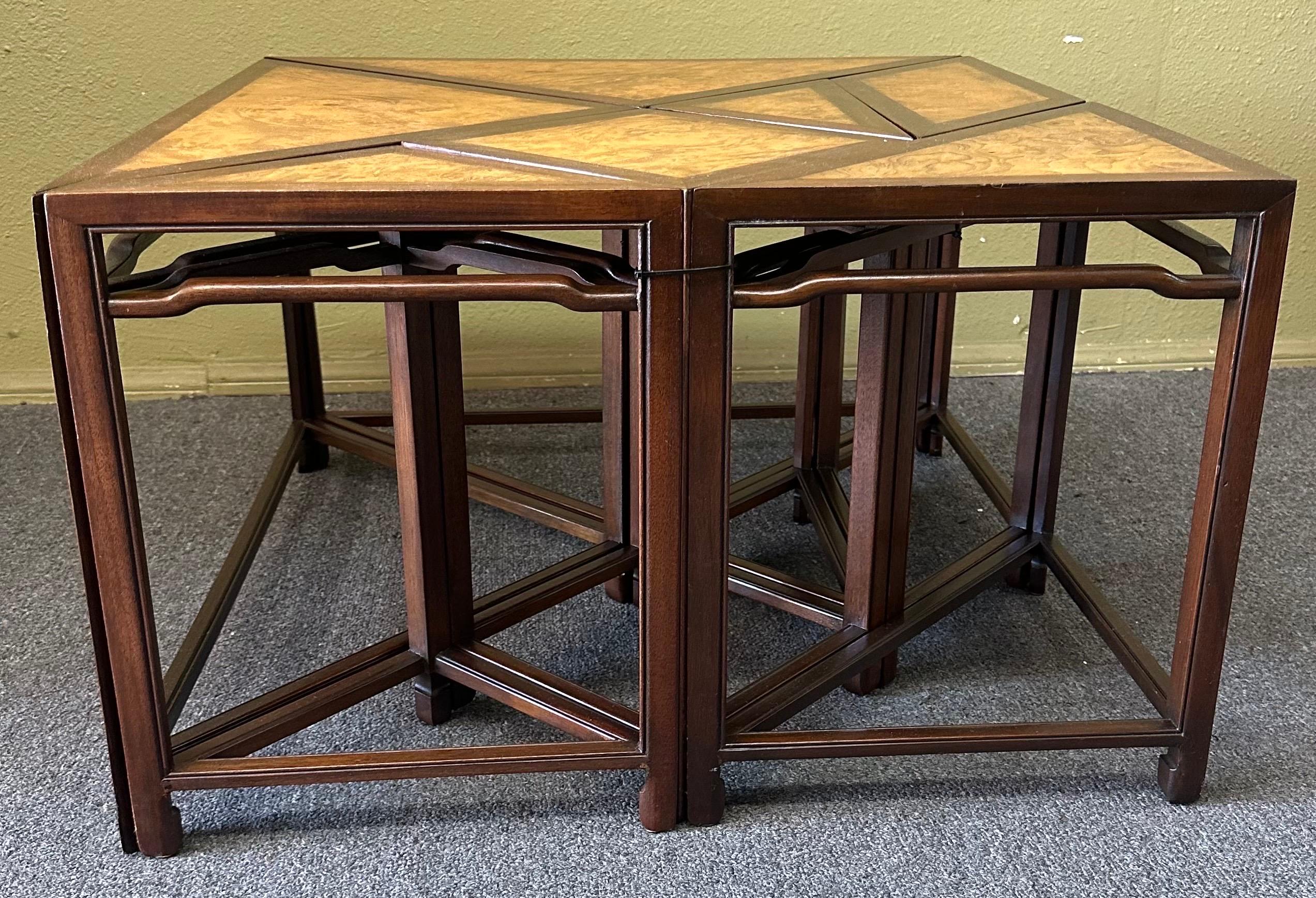 Table basse Tangram géométrique en bois de ronce de sept pièces par Baker Furniture en vente 6