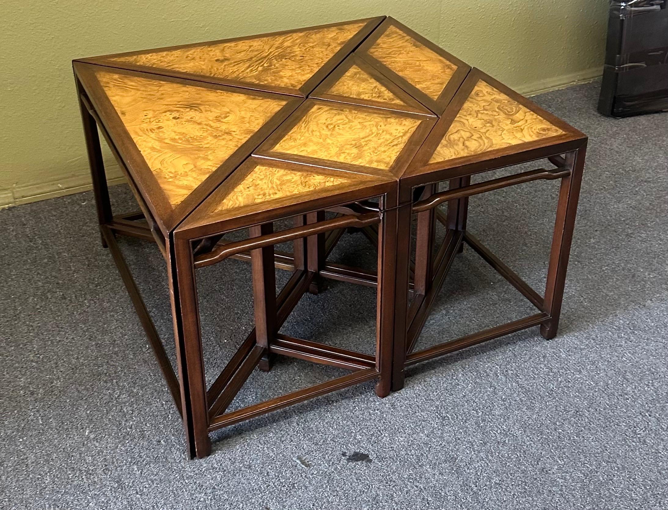 Table basse Tangram géométrique en bois de ronce de sept pièces par Baker Furniture en vente 7