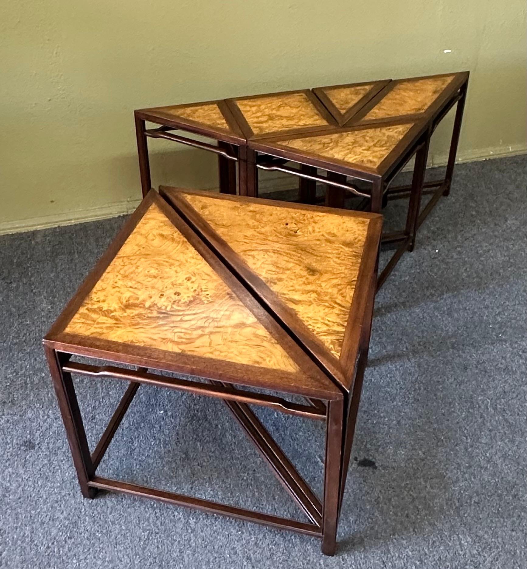 Table basse Tangram géométrique en bois de ronce de sept pièces par Baker Furniture en vente 10