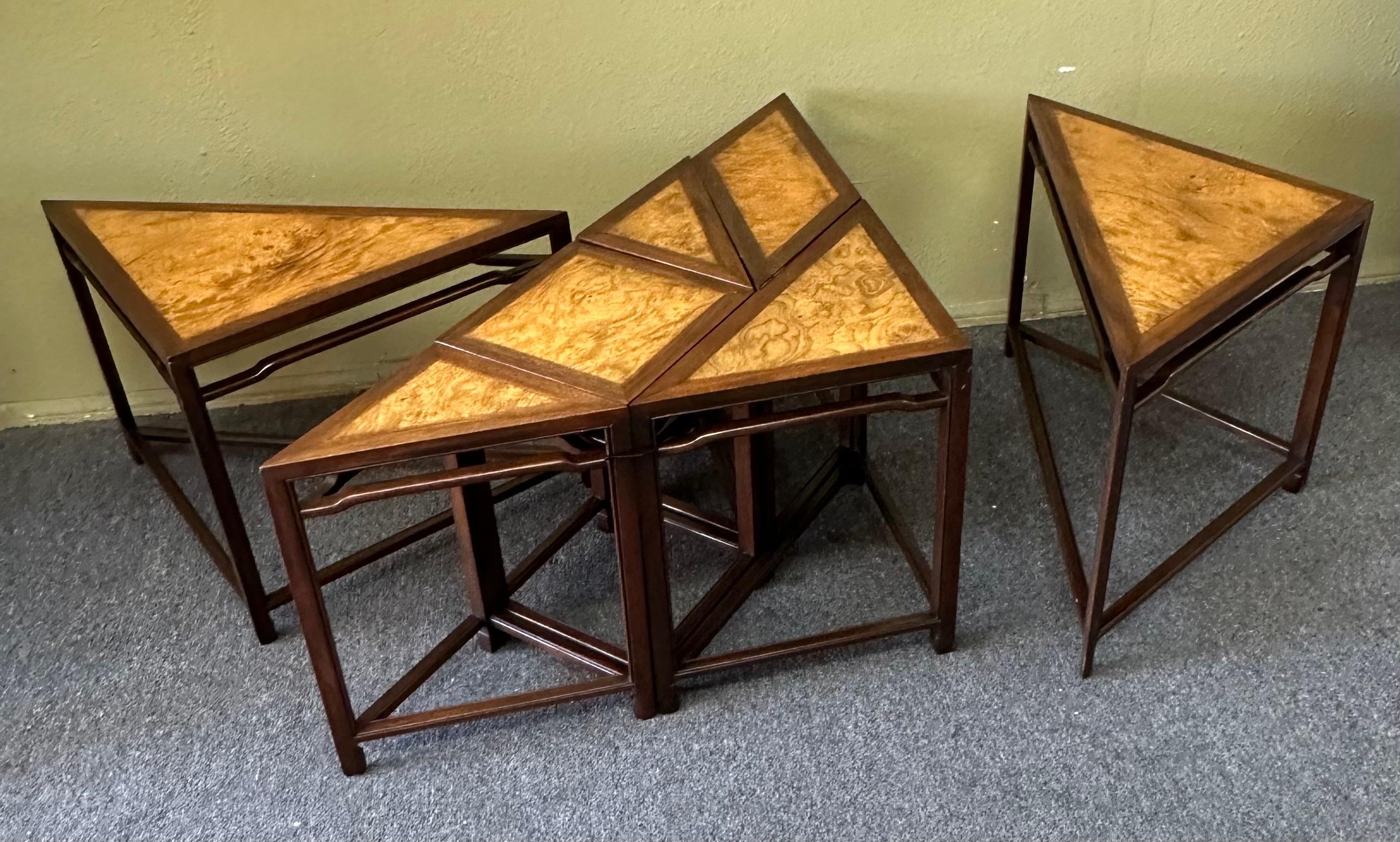 Table basse Tangram géométrique en bois de ronce de sept pièces par Baker Furniture en vente 12
