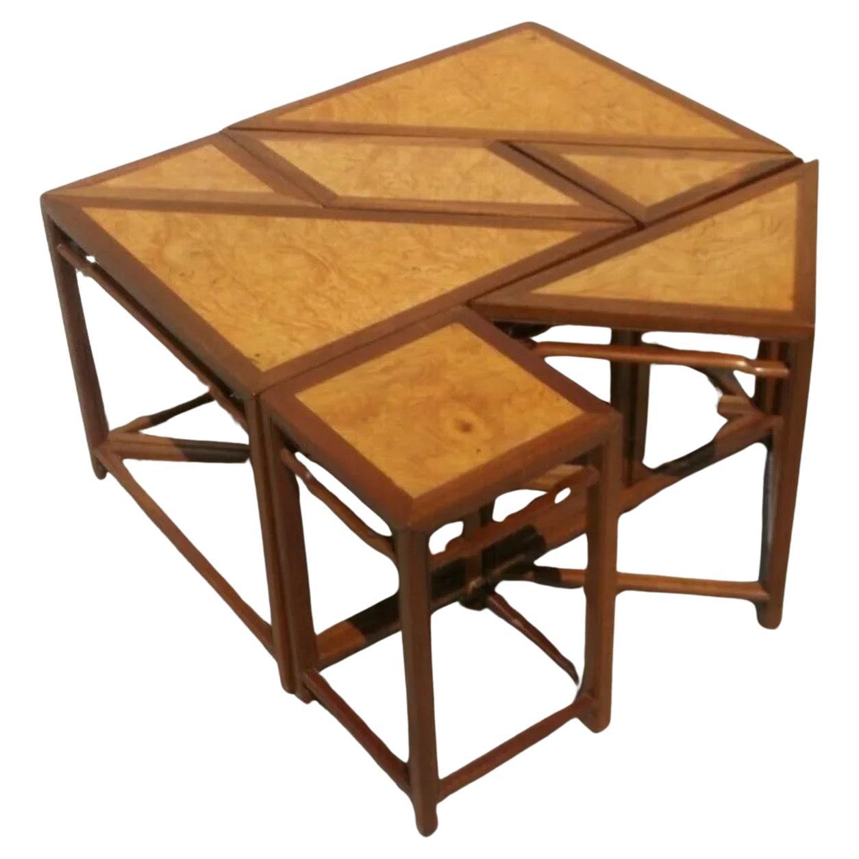Siebenteiliger geometrischer Puzzle-Couchtisch „Tangram“ aus Wurzelholz von Baker Furniture (20. Jahrhundert) im Angebot