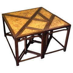 Retro Seven Piece Burlwood "Tangram" Geometric Puzzle Coffee Table by Baker Furniture