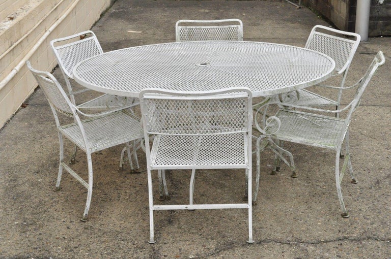 SevenPiece Cast Aluminium Scroll Arm Metal Patio Dining Set Table and