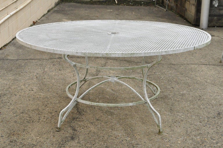 Seven Piece Cast Aluminium Scroll Arm Metal Patio Dining Set Table