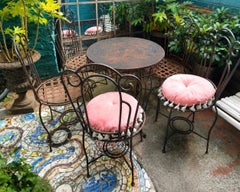 Seven-Piece Continental Wrought Iron Garden Dining Set in the Art Nouveau Taste