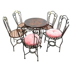 Seven-Piece Continental Wrought Iron Garden Dining Set in the Art Nouveau Taste