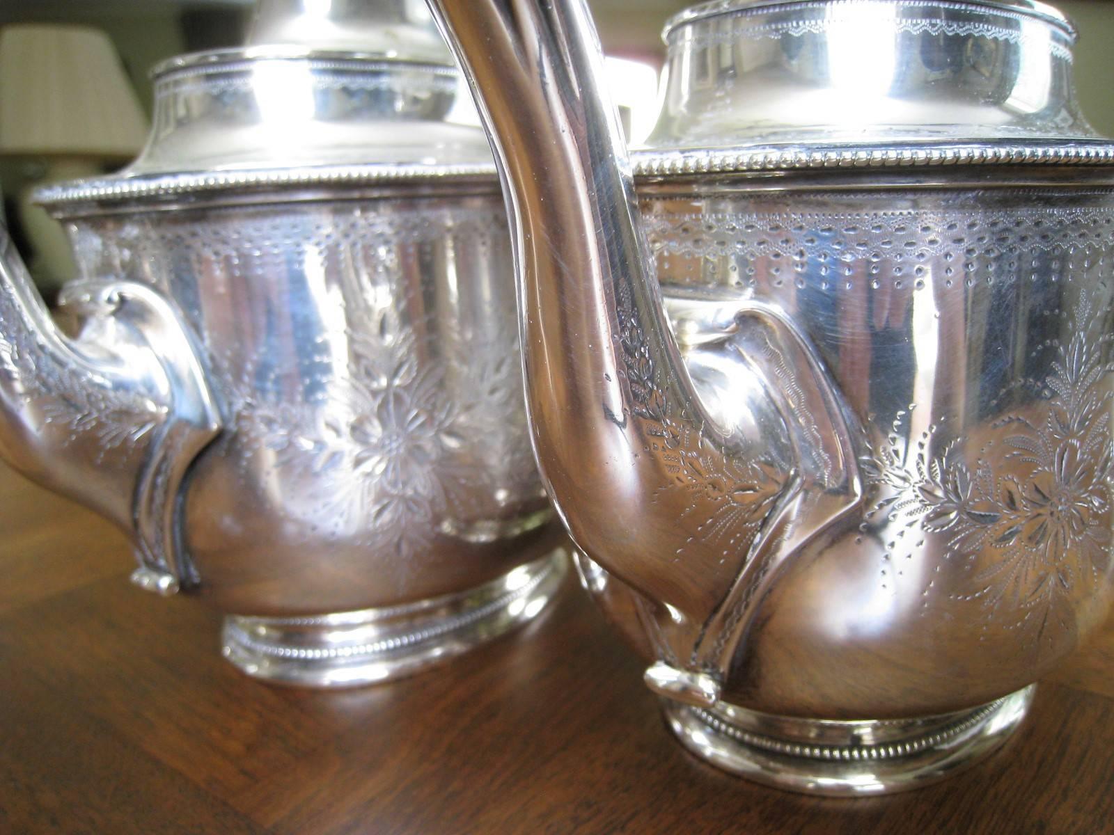 Seven-Piece Rogers & Wendt Coin Silver Tea Set Plus Tray Greyhound Dog Finials For Sale 1