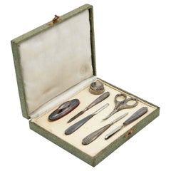 Seven-piece silver manicure set in original case