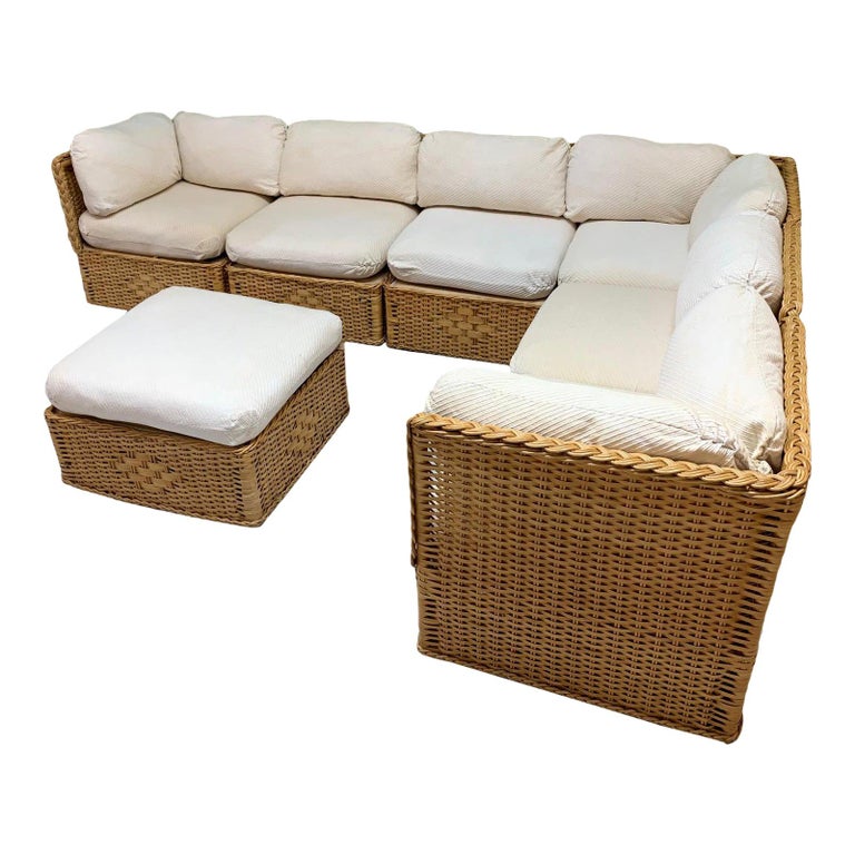 Seven Piece Wicker Sectional Sofa In, Wicker Sectional Sofa