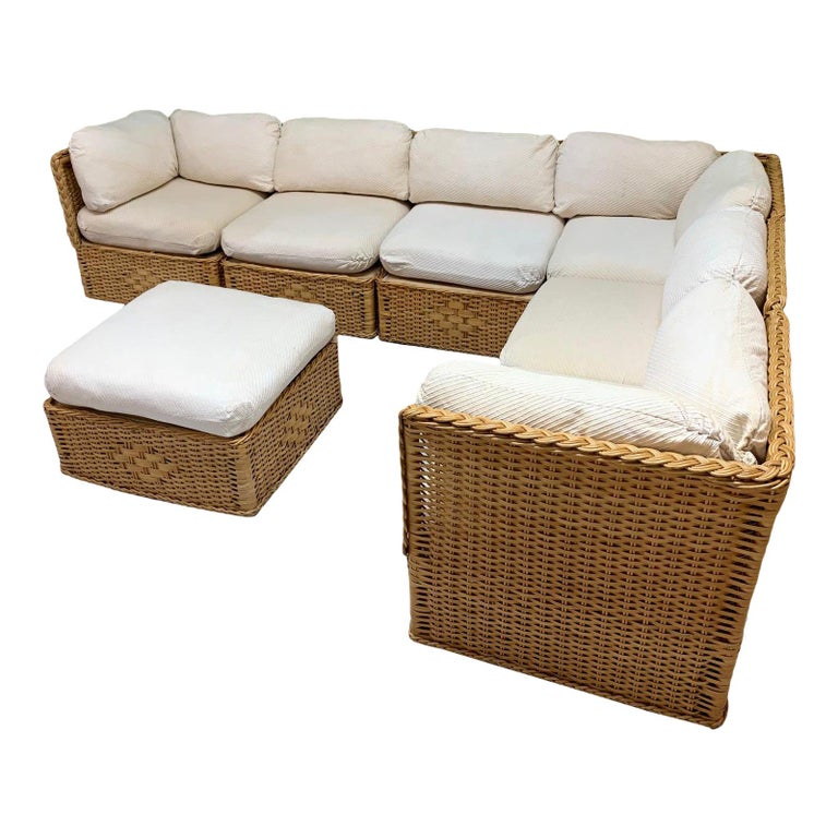 Seven Piece Wicker Sectional Sofa In The Manner Of Michael Taylor At 1stdibs Seven Piece Wicker Sectional Sofa In, Wicker Sectional Sofa