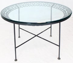 Seven Pieces Outdoor Set of Six Armchairs Glass Top Table, Salterini Attributed