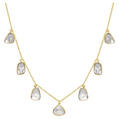 Seven Polki Diamonds Set In 18kt Gold And Hanging Along An 17" Chain