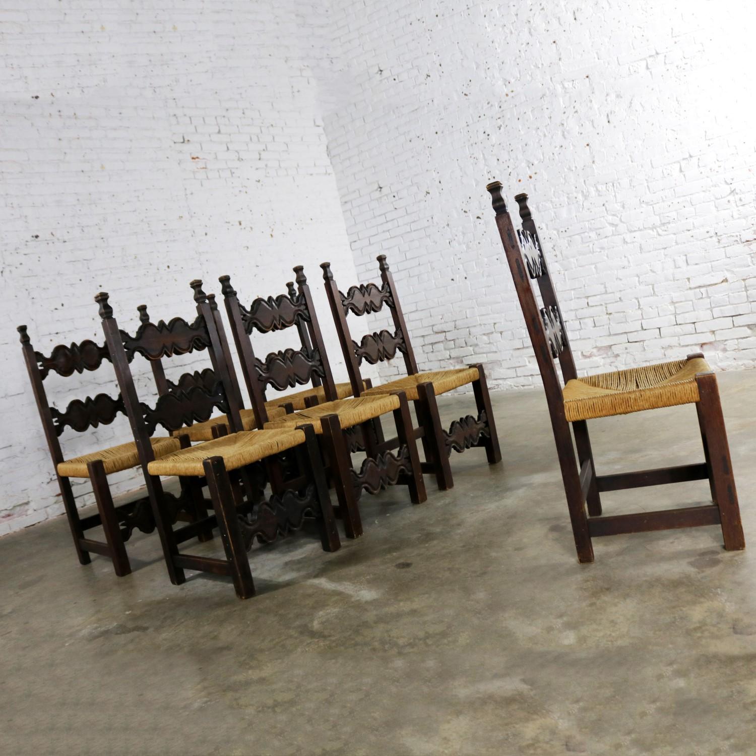 Mexican Seven Revival Style Dining Chairs Rush Seats Artes De Mexico Internacionales