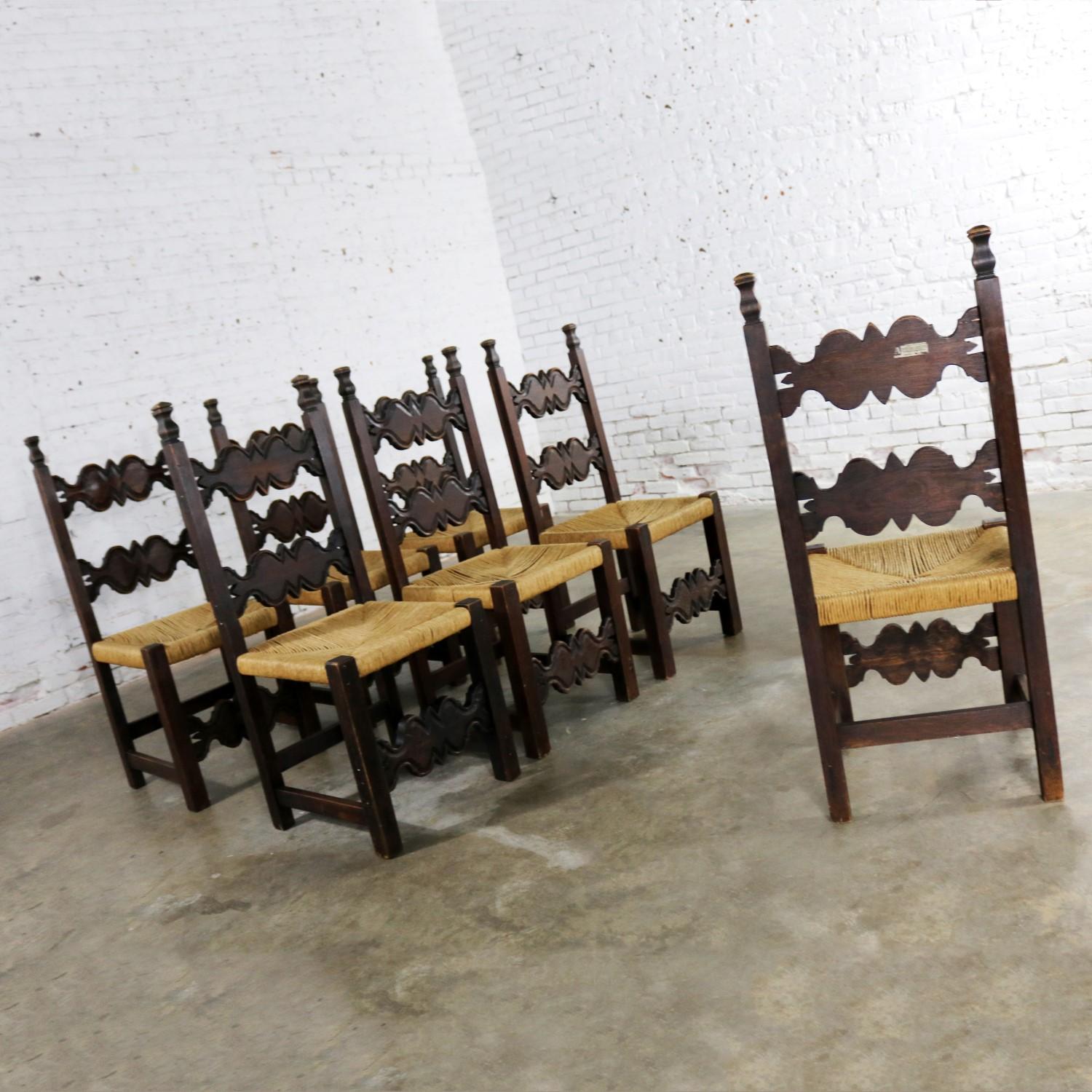 Metal Seven Revival Style Dining Chairs Rush Seats Artes De Mexico Internacionales