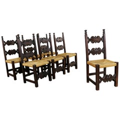 Seven Revival Style Dining Chairs Rush Seats Artes De Mexico Internacionales