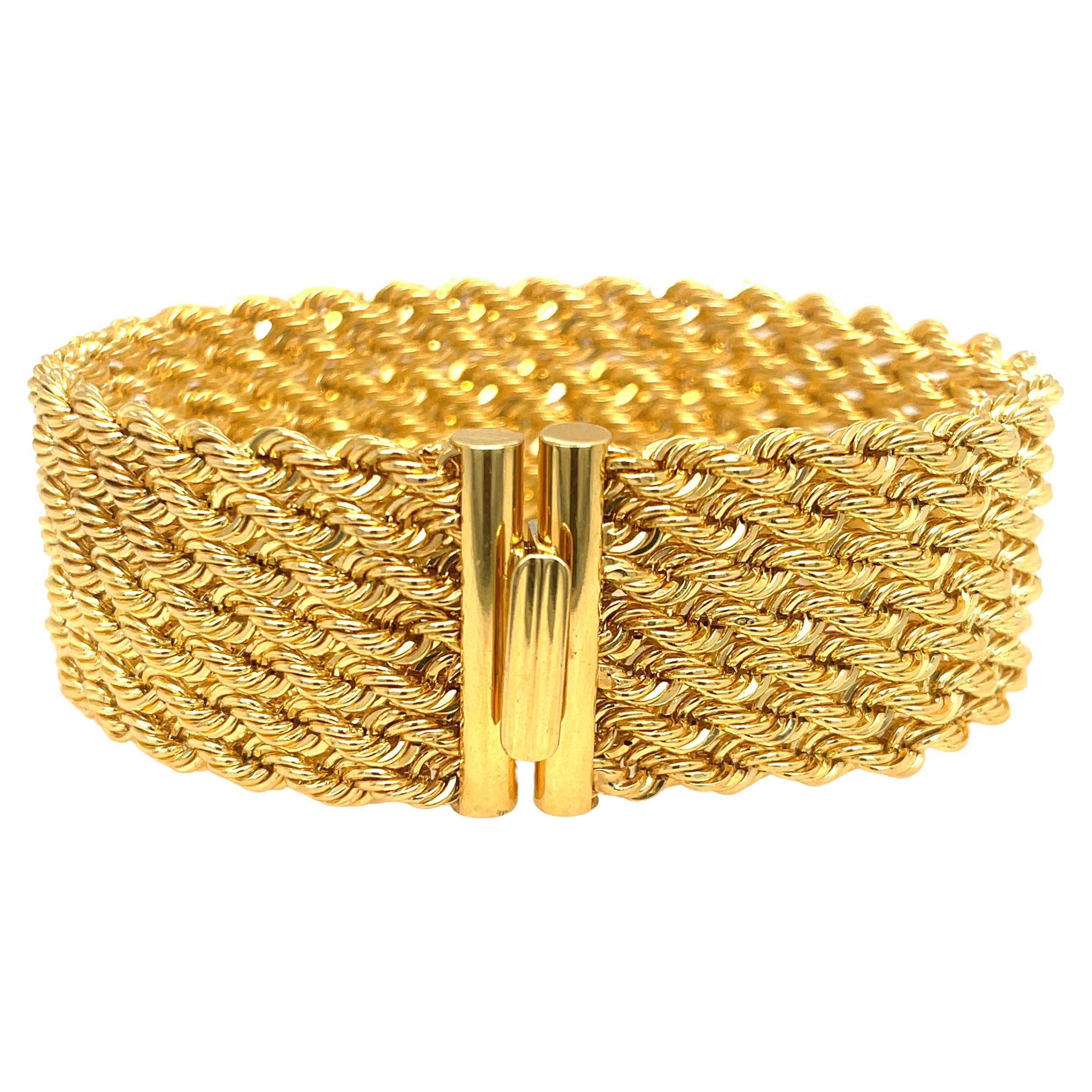 Seven Row Rope Bracelet 18K Yellow Gold For Sale