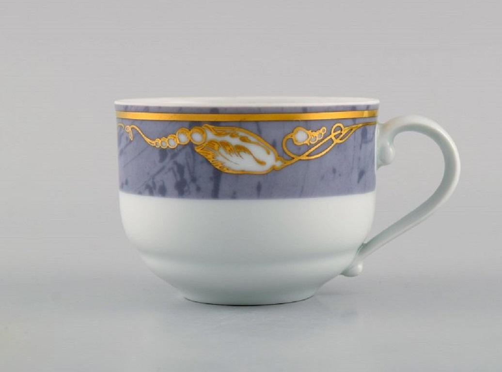 Danish Seven Royal Copenhagen Gray Magnolia Coffee Cups with Saucers in Porcelain For Sale