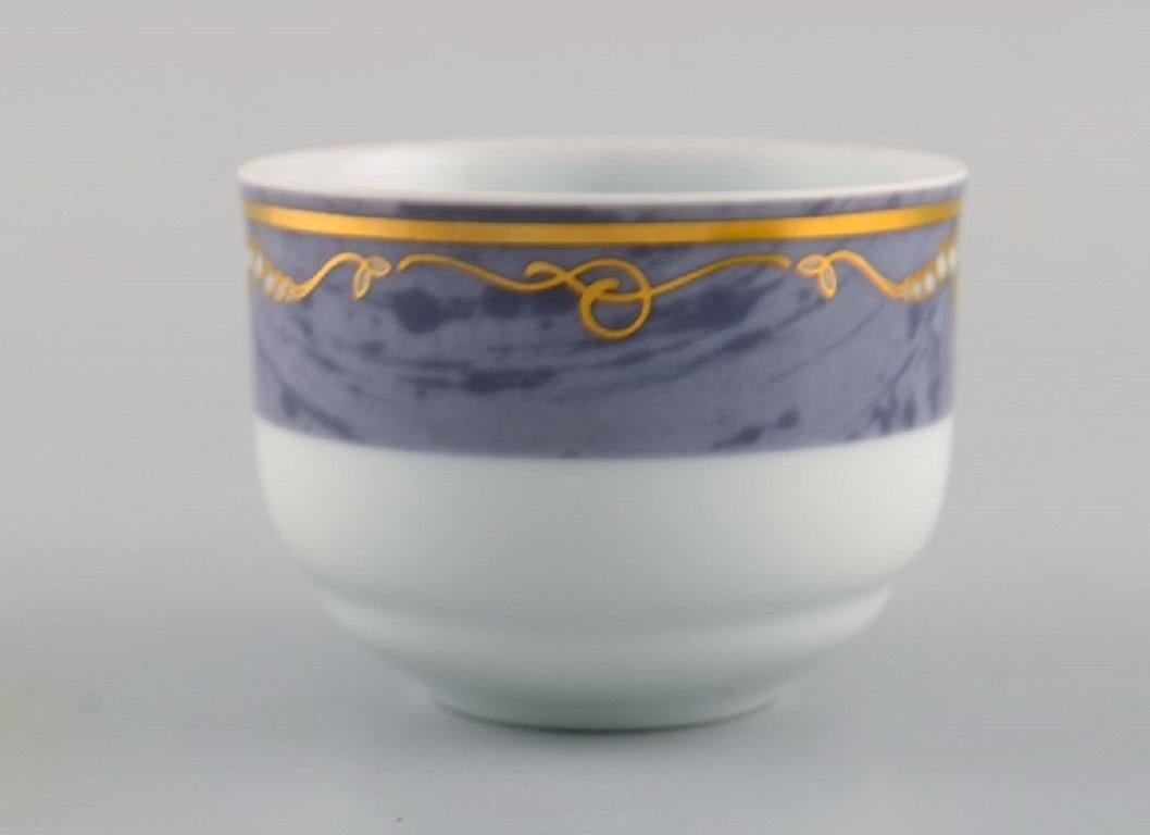 Hand-Painted Seven Royal Copenhagen Gray Magnolia Coffee Cups with Saucers in Porcelain For Sale