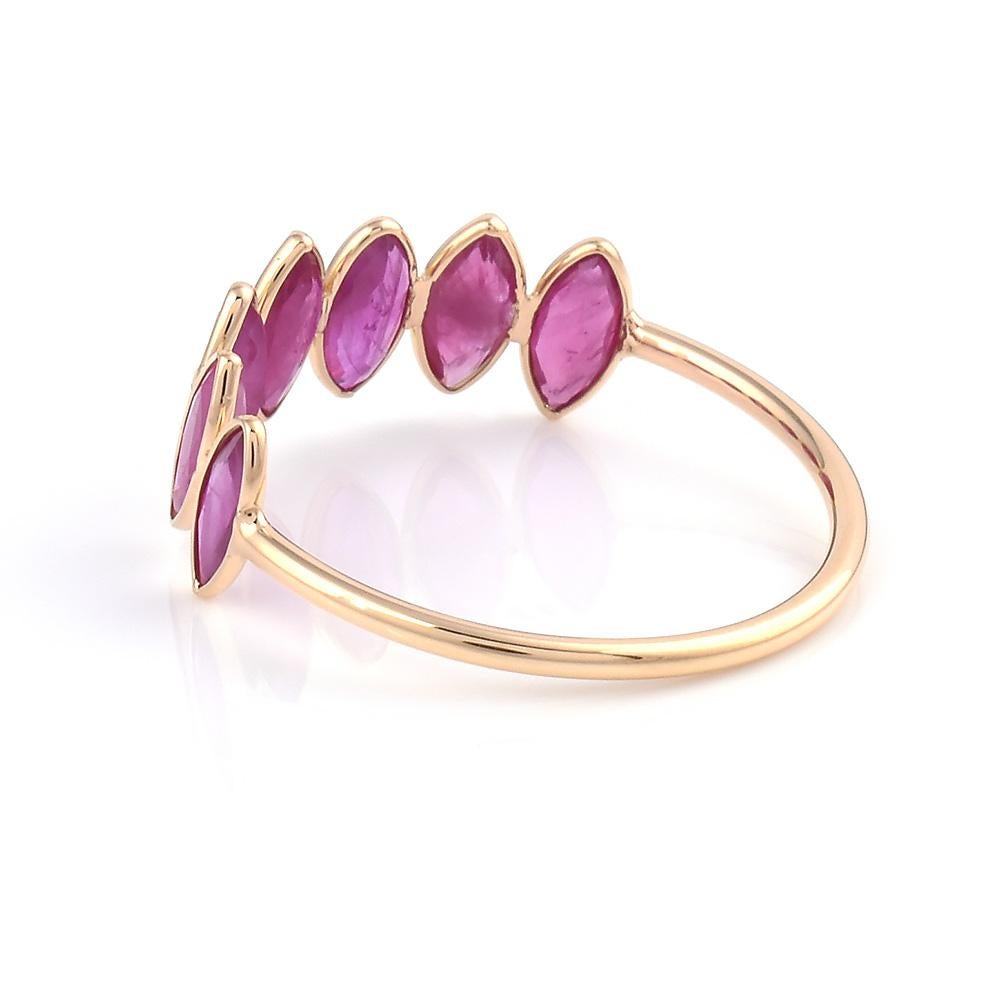 Marquise Cut Seven Ruby Marquise Shape Ring Band, 18k Yellow Gold