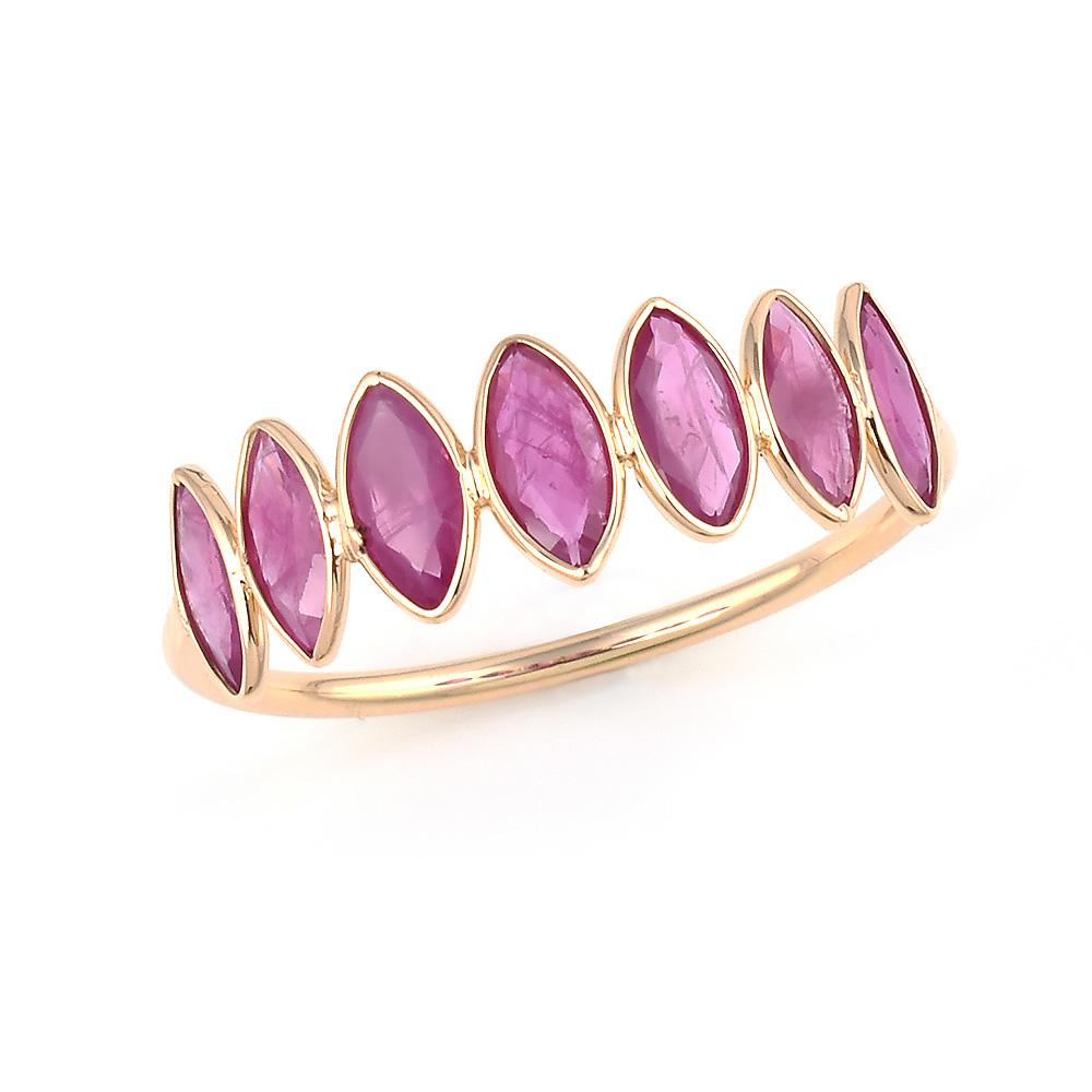 Seven Ruby Marquise Shape Ring Band, 18k Yellow Gold In New Condition In New York, NY