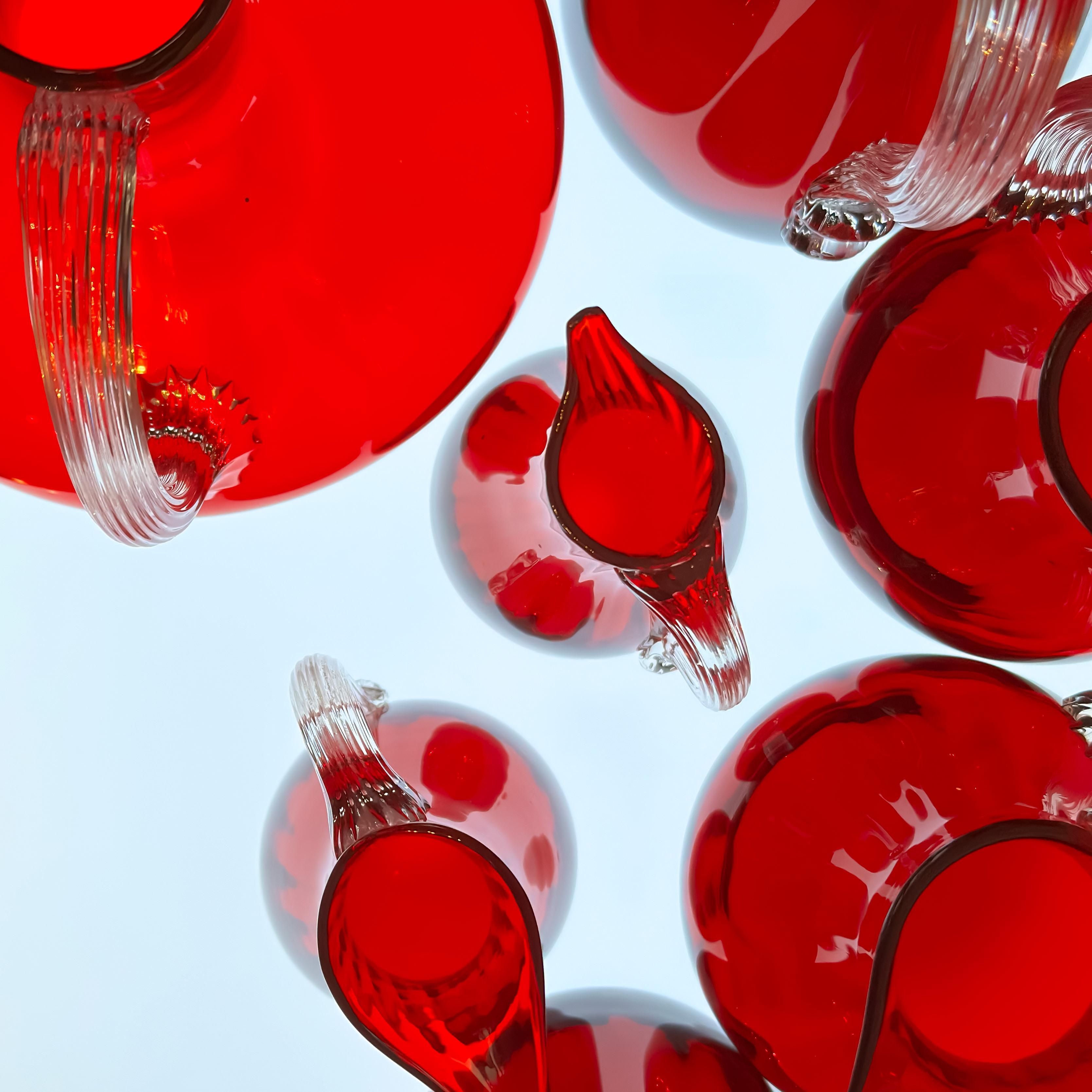 Decorative Red Glass Jugs, Geoffrey Baxter Whitefriars c.1950s Set of Seven 1