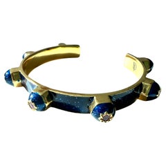 Blue Enamel Statement Cuff Bracelet with Rubies