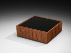 Table basse italienne Seven Salotti en cuir brun et verre noir