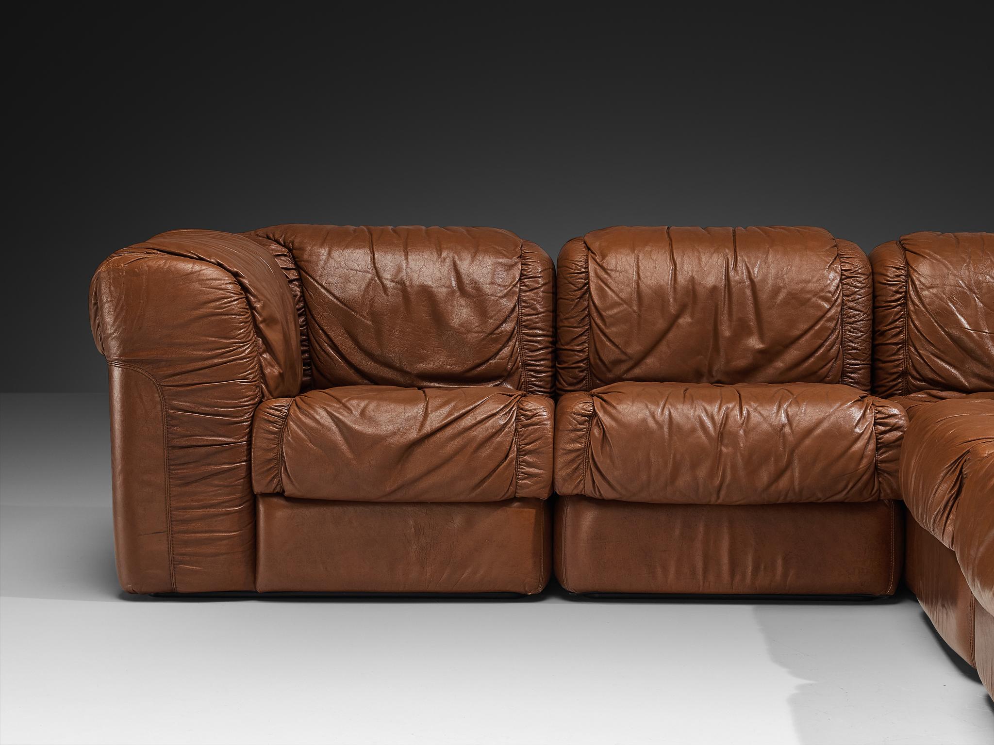 Sofá modular Seven Salotti de piel color coñac en Bueno estado para la venta en Waalwijk, NL