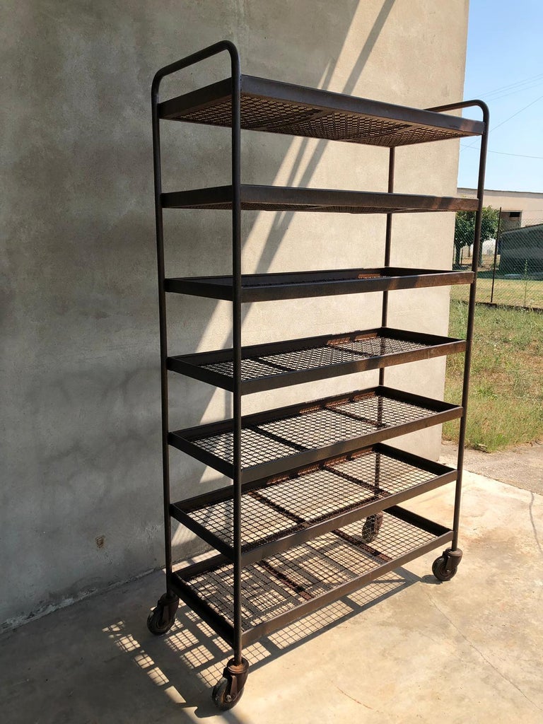 Seven Shelves Industrial Iron Wheeled Trolleys, Different Sizes